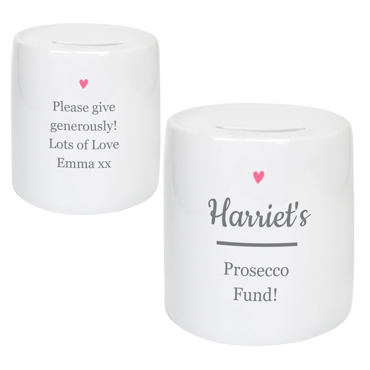 Personalised Pink Heart Motif Ceramic Money Box