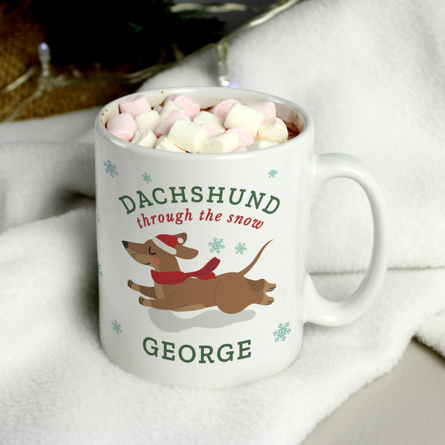 Personalised 'Dachshund Through the Snow' Christmas Mug