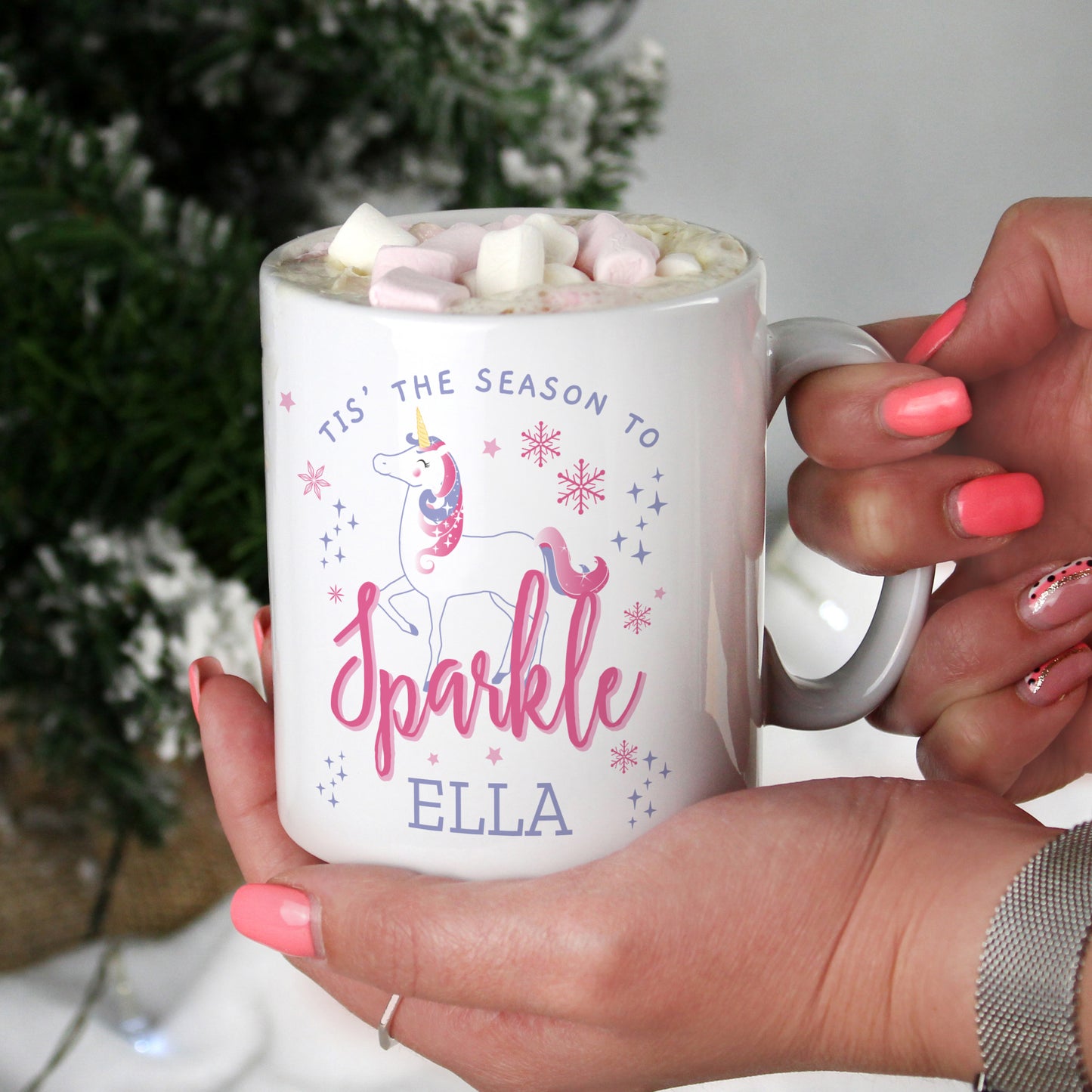 Personalised Unicorn 'Season To Sparkle' Christmas Mug