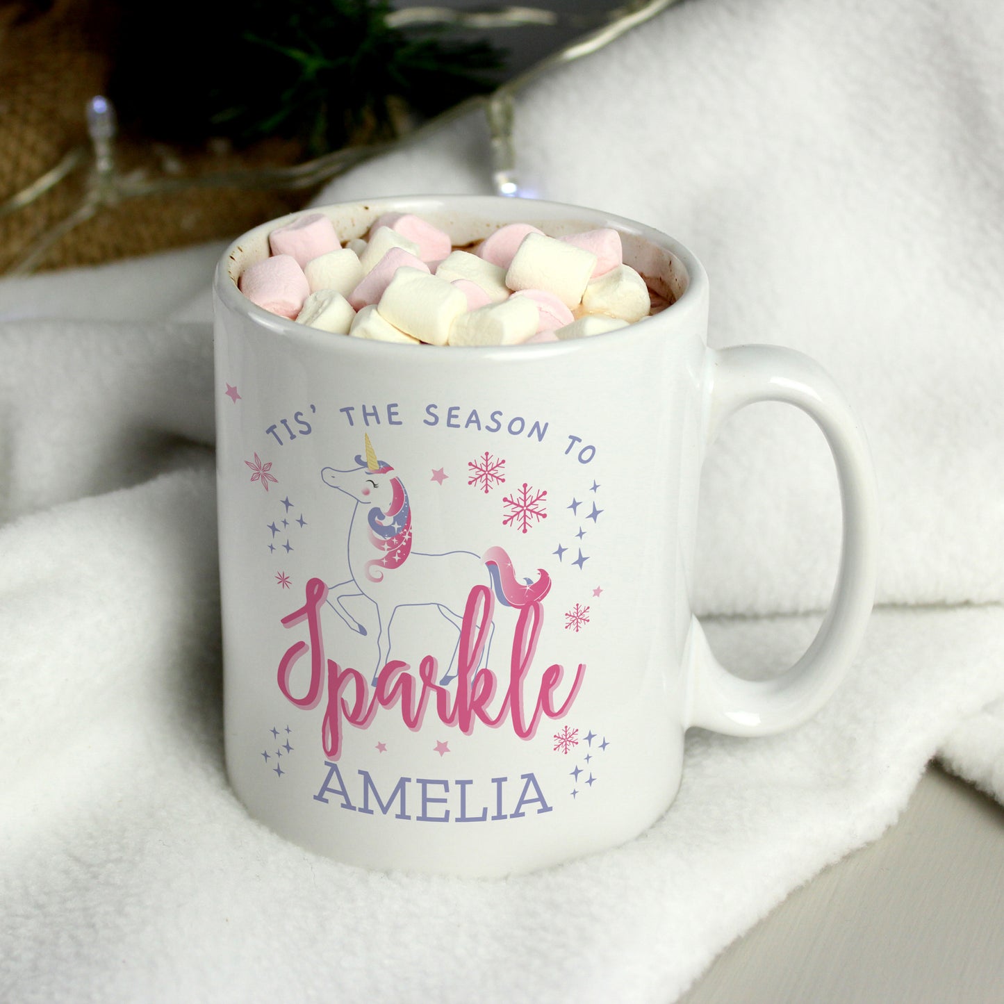 Personalised Unicorn 'Season To Sparkle' Christmas Mug