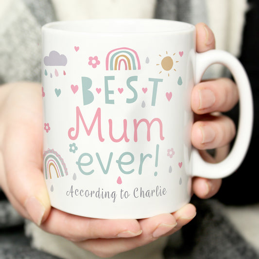 Personalised 'Best Ever' Rainbows and Sunshine Mug - Ideal for Mums, Nans, Aunts, Teachers etc.