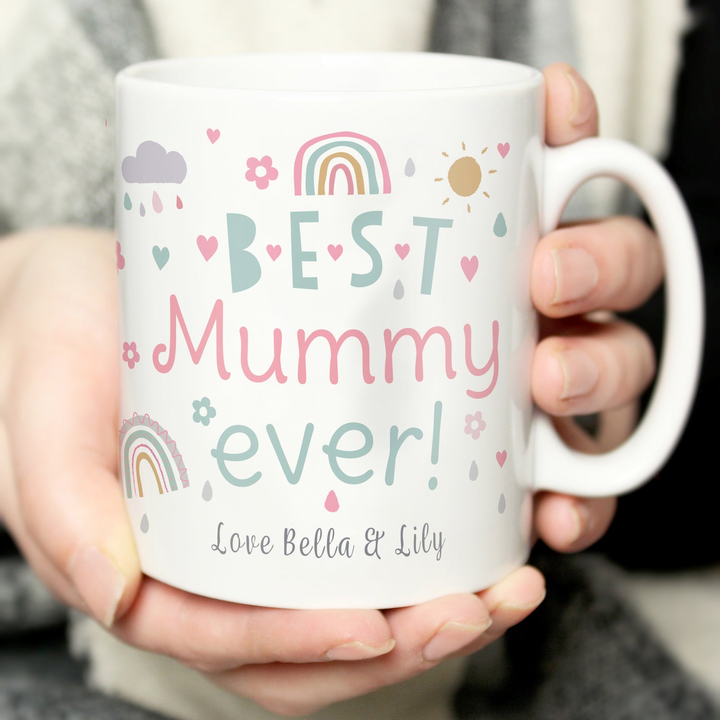 Personalised 'Best Ever' Rainbows and Sunshine Mug - Ideal for Mums, Nans, Aunts, Teachers etc.
