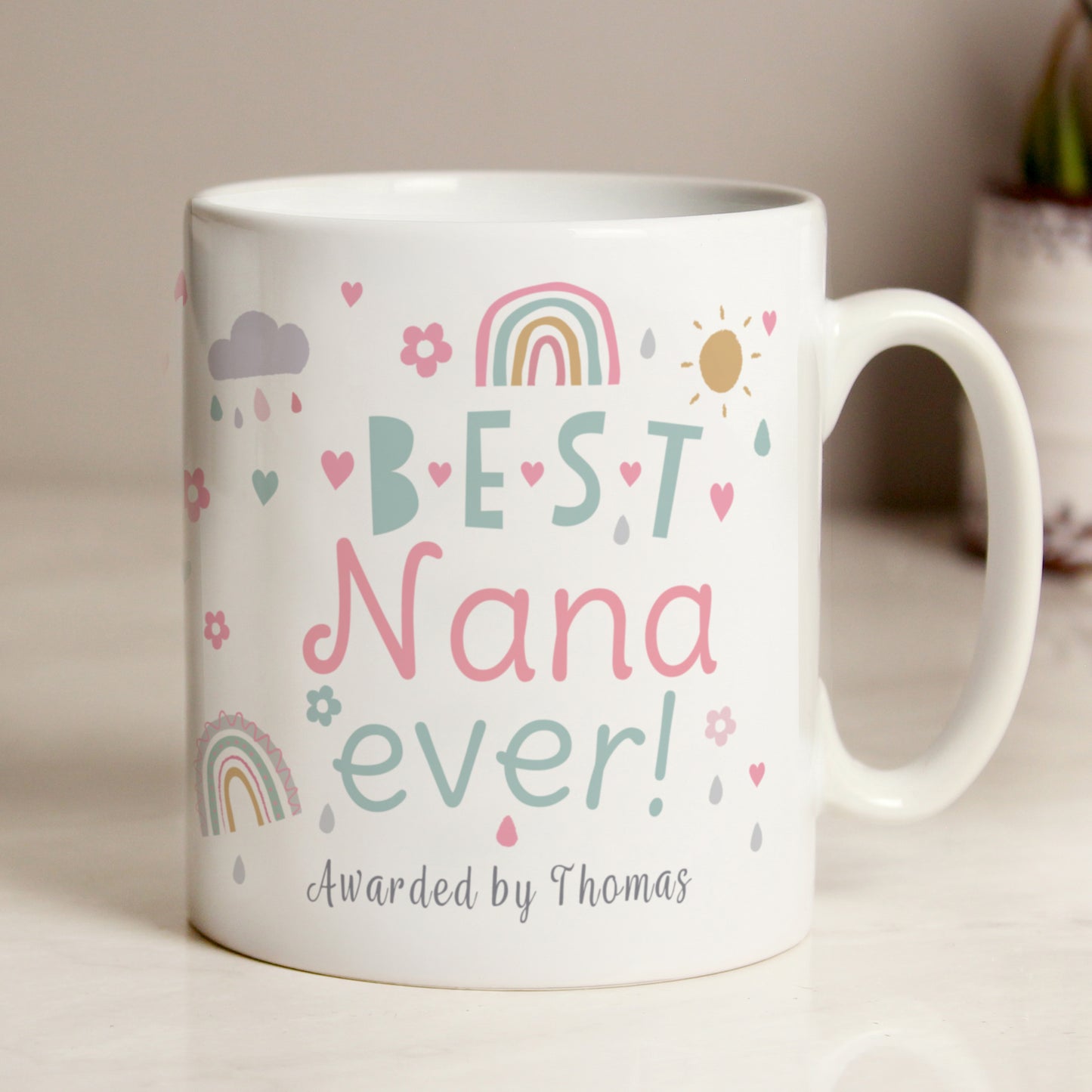 Personalised 'Best Ever' Rainbows and Sunshine Mug - Ideal for Mums, Nans, Aunts, Teachers etc.