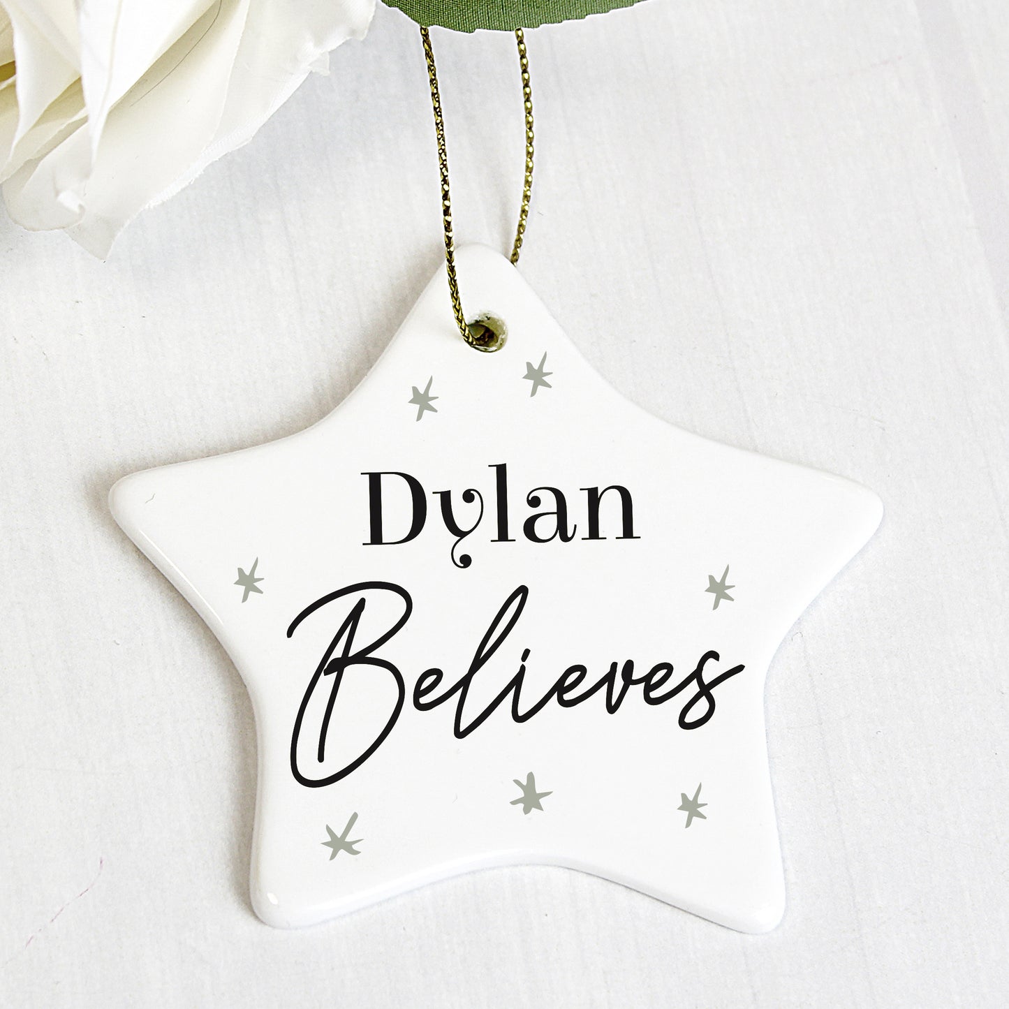 Personalised 'Believes' Christmas Ceramic Star Decoration