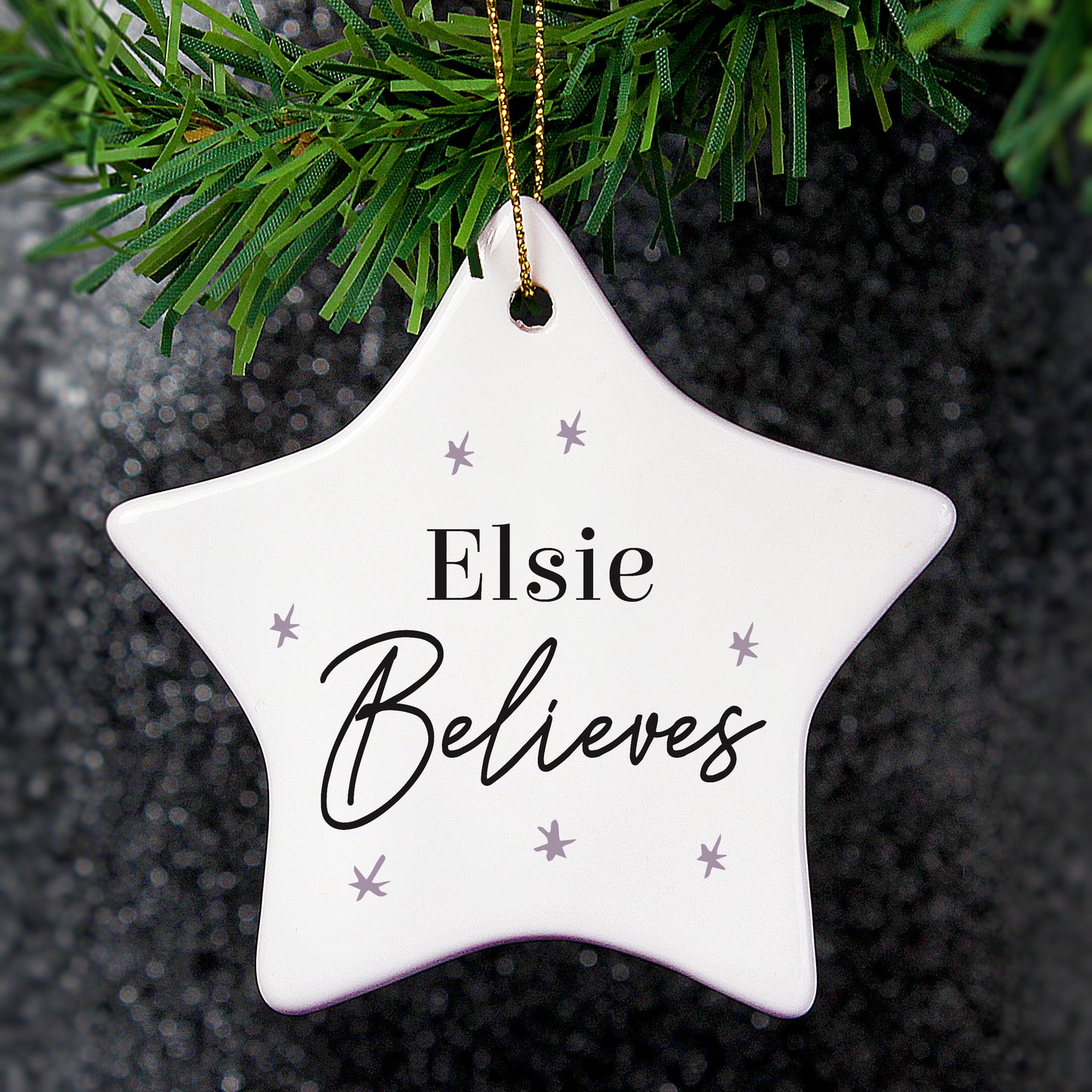 Personalised 'Believes' Christmas Ceramic Star Decoration