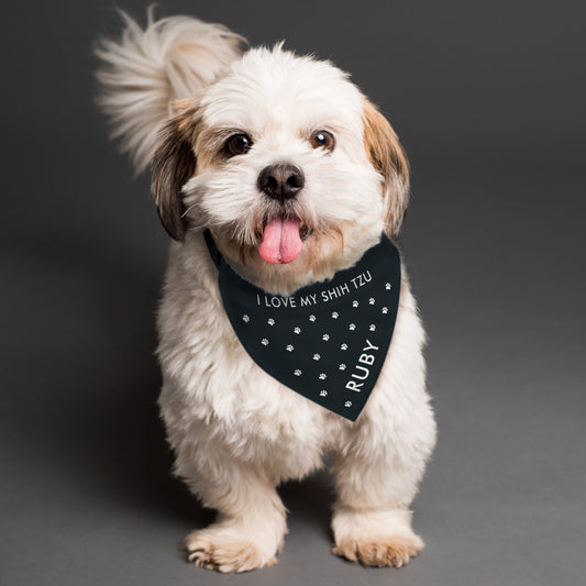 Personalised Paw Print Dog Bandana - 1 Line plus Name