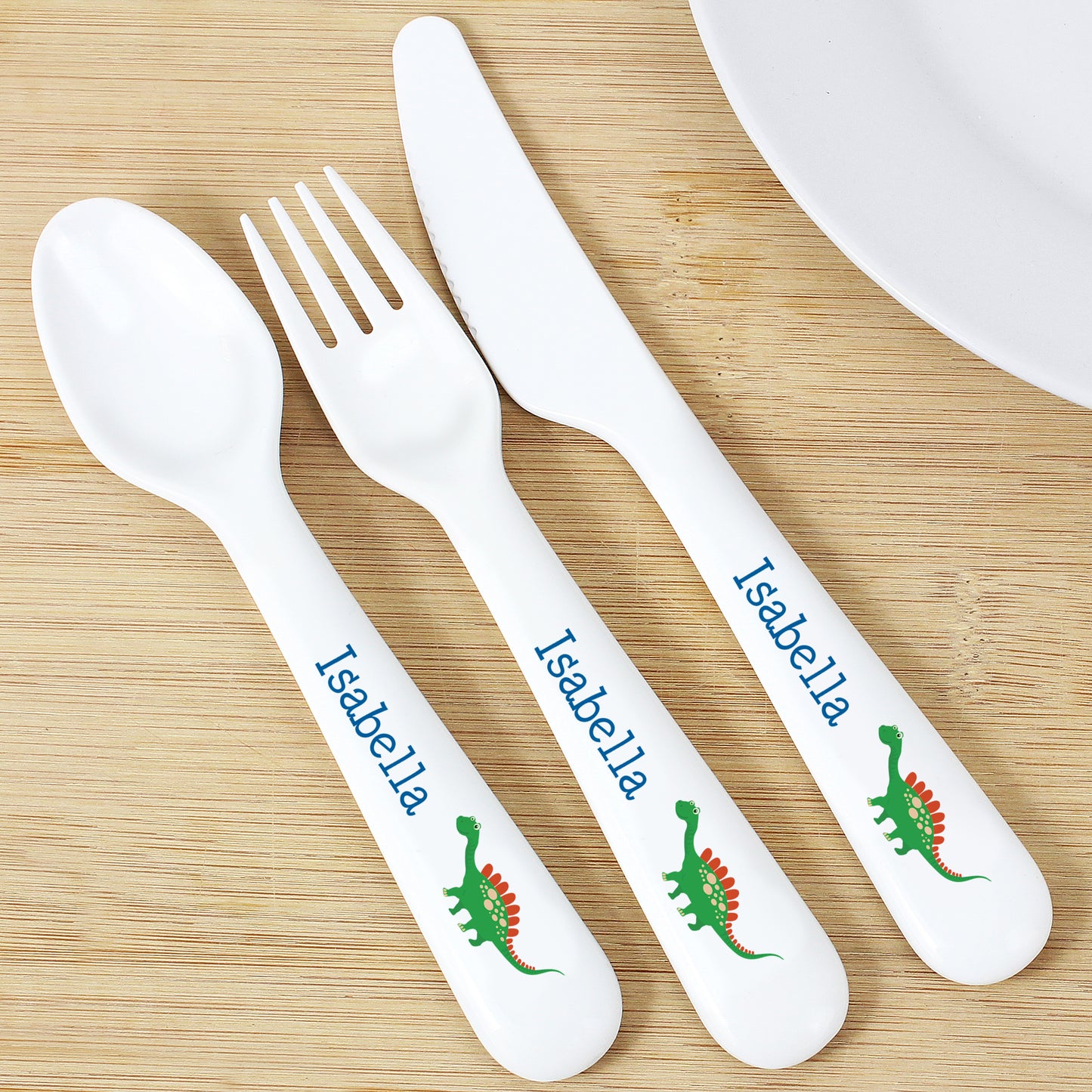 Personalised 3 Piece Dinosaur Plastic Cutlery Set for Children