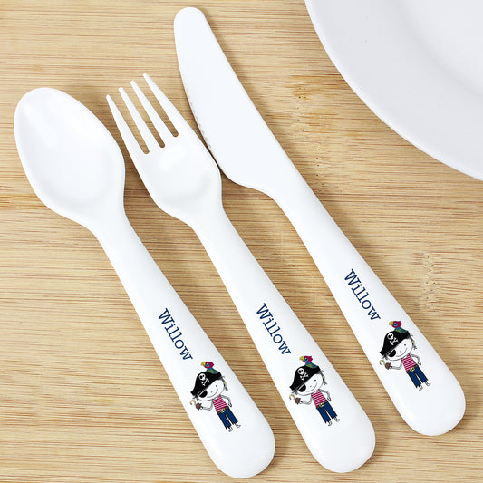 Personalised 3 Piece Pirate Plastic Cutlery Set for Children