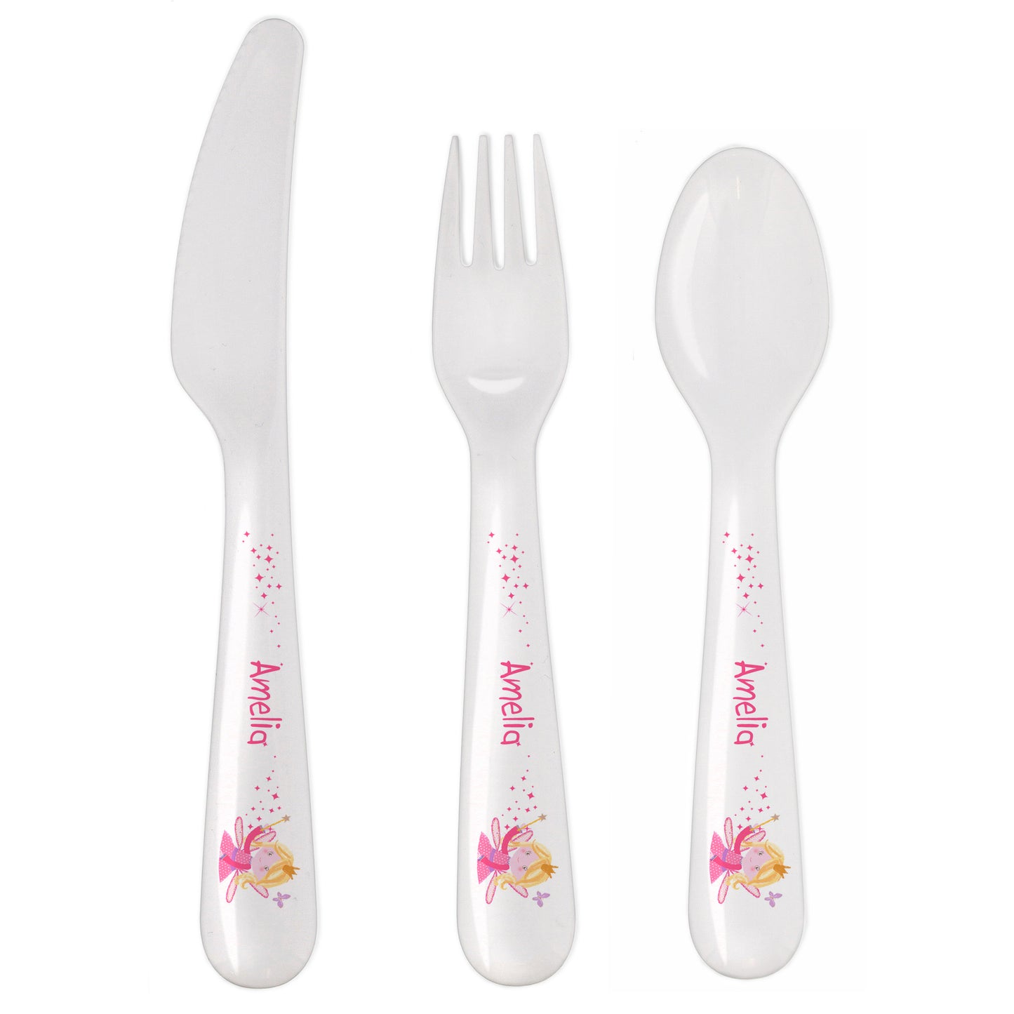 Personalised 3 Piece Fairy Plastic Cutlery Set for Children