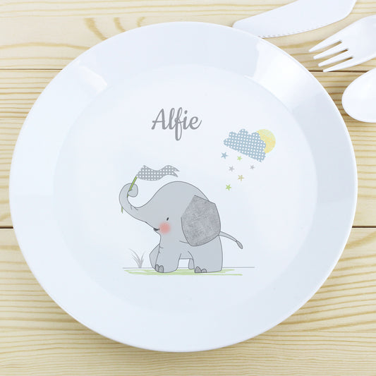 Children's Personalised Hessian Elephant Plastic Plate