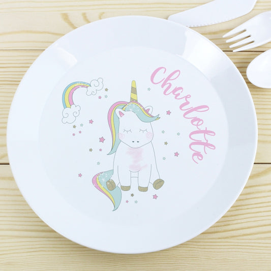 Children's Personalised Baby Unicorn Plastic Plate