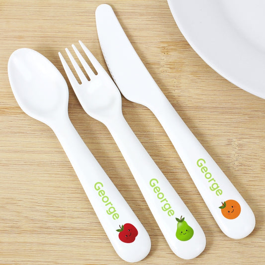 Personalised 3 Piece 'Healthy Eating' Plastic Cutlery Set for Children