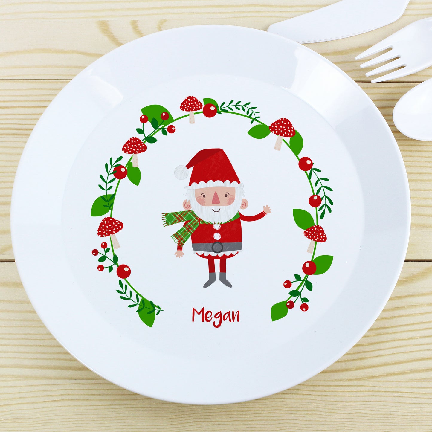 Children's Personalised Forest Christmas Santa Plastic Plate