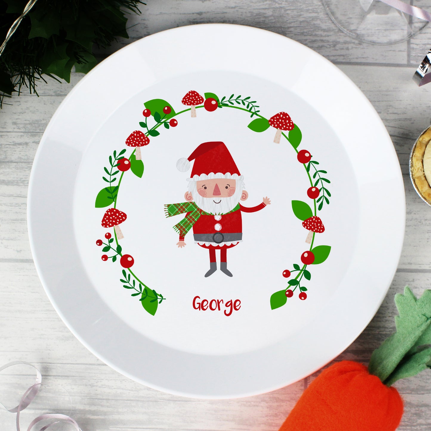 Children's Personalised Forest Christmas Santa Plastic Plate
