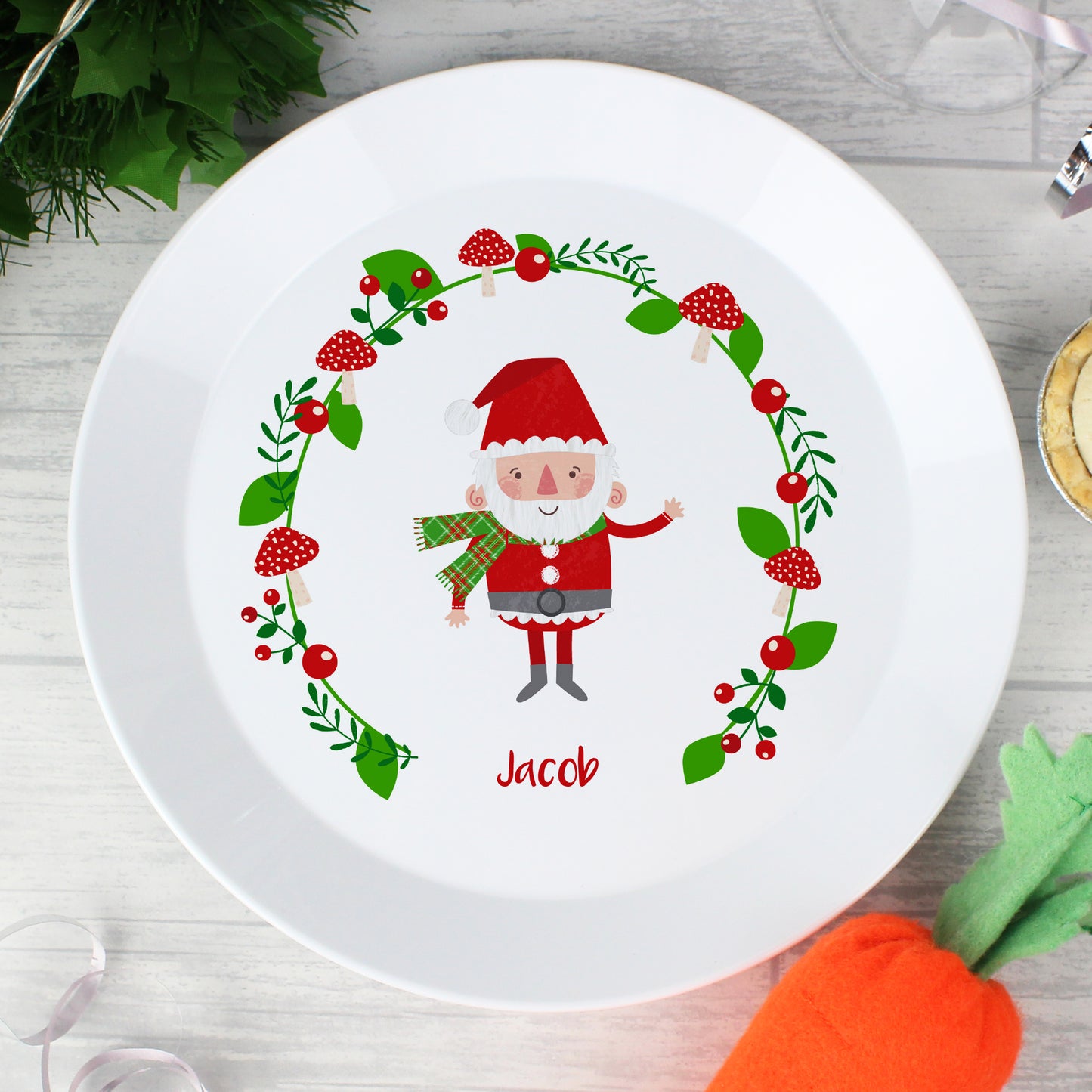 Children's Personalised Forest Christmas Santa Plastic Plate