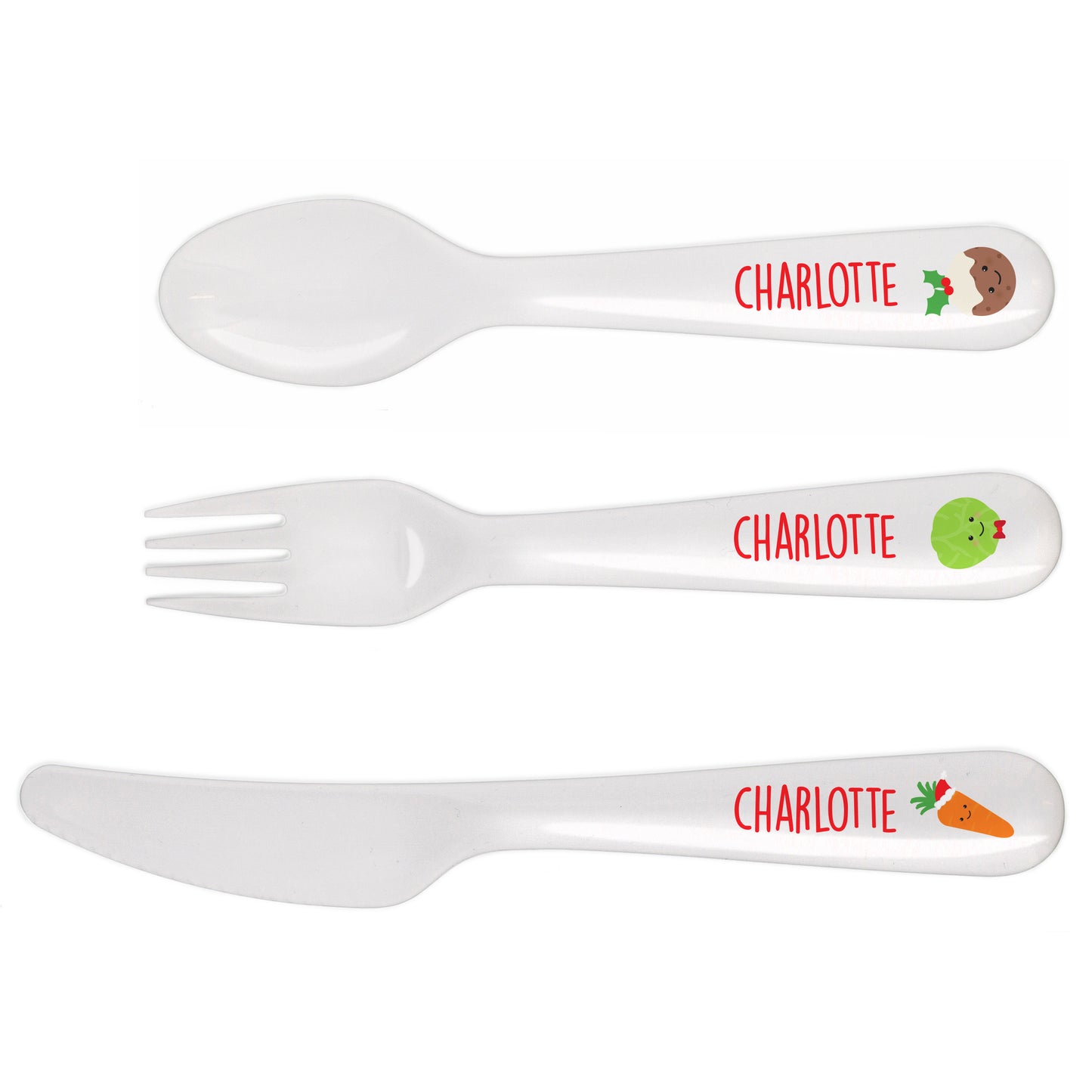 Personalised 3 Piece Christmas Dinner Plastic Cutlery Set for Children