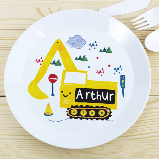 Children's Personalised Digger Plastic Plate