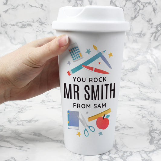 Personalised Teachers Double Walled Plastic Travel Mug