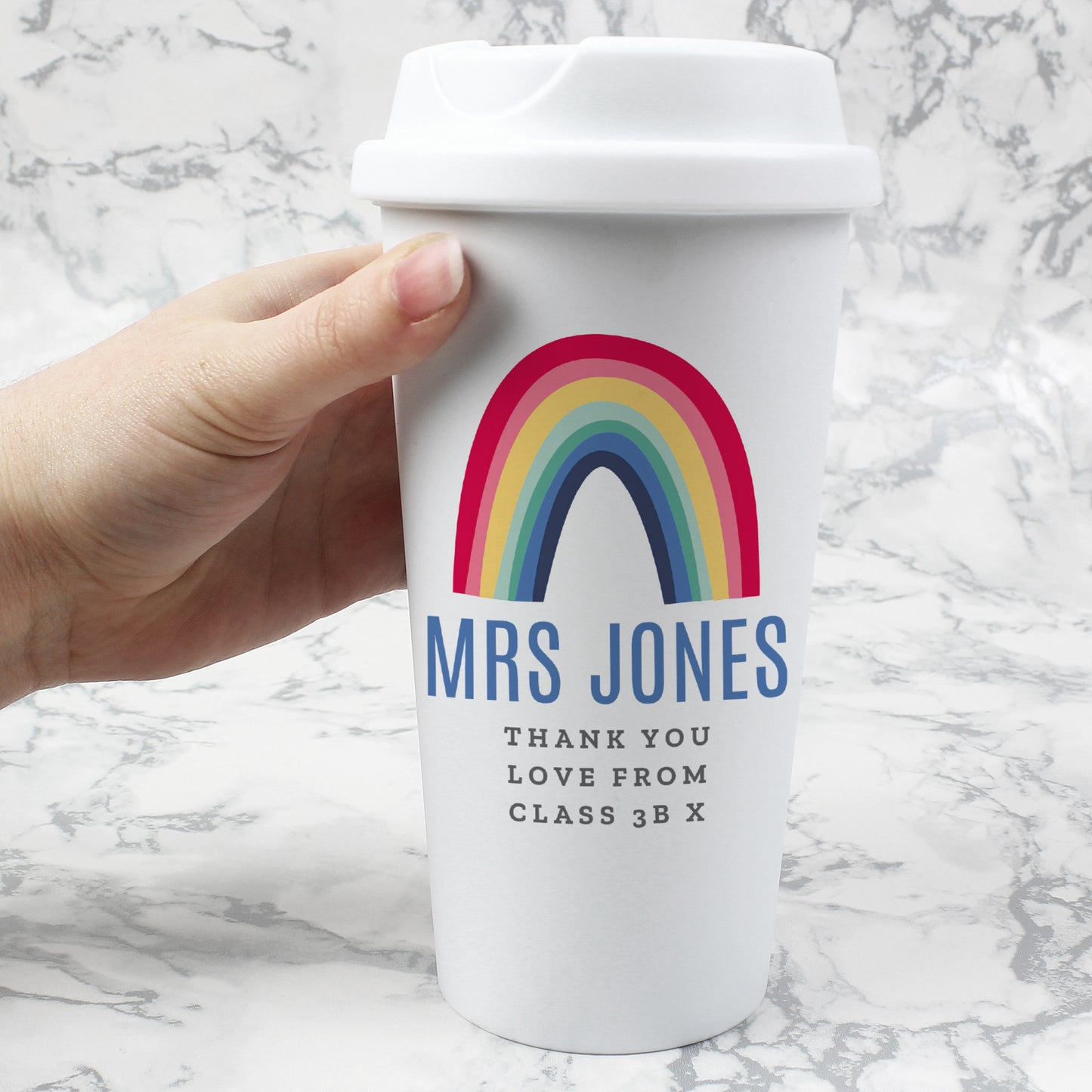 Personalised Rainbow Double Walled Plastic Travel Mug