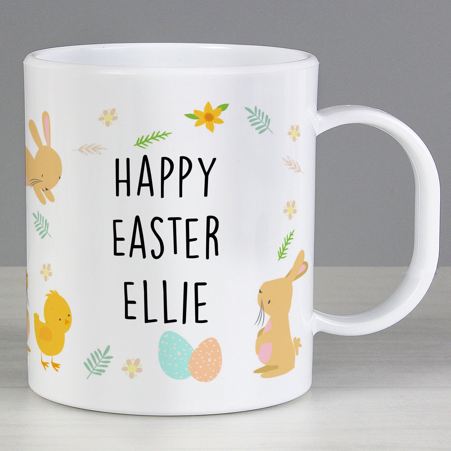 Personalised Easter Bunny & Chick Children's Plastic Mug