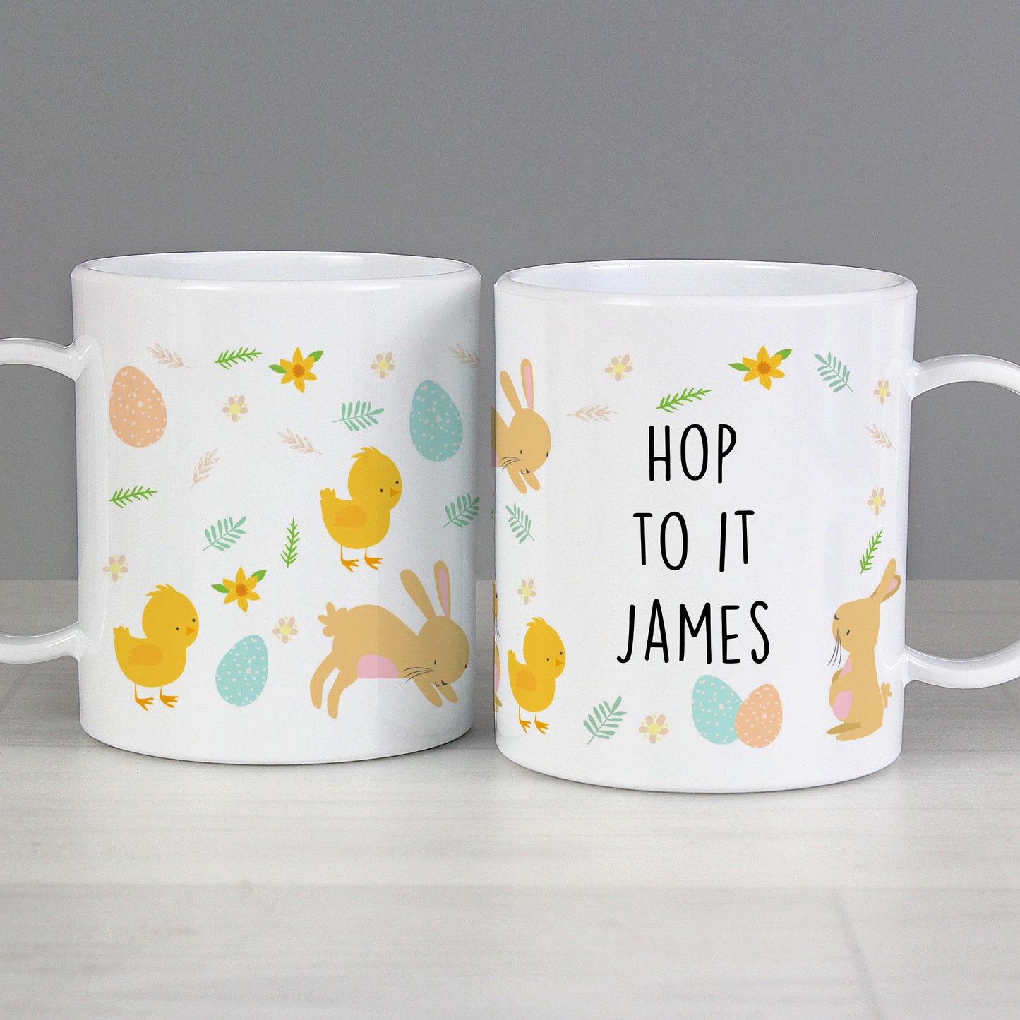 Personalised Easter Bunny & Chick Children's Plastic Mug