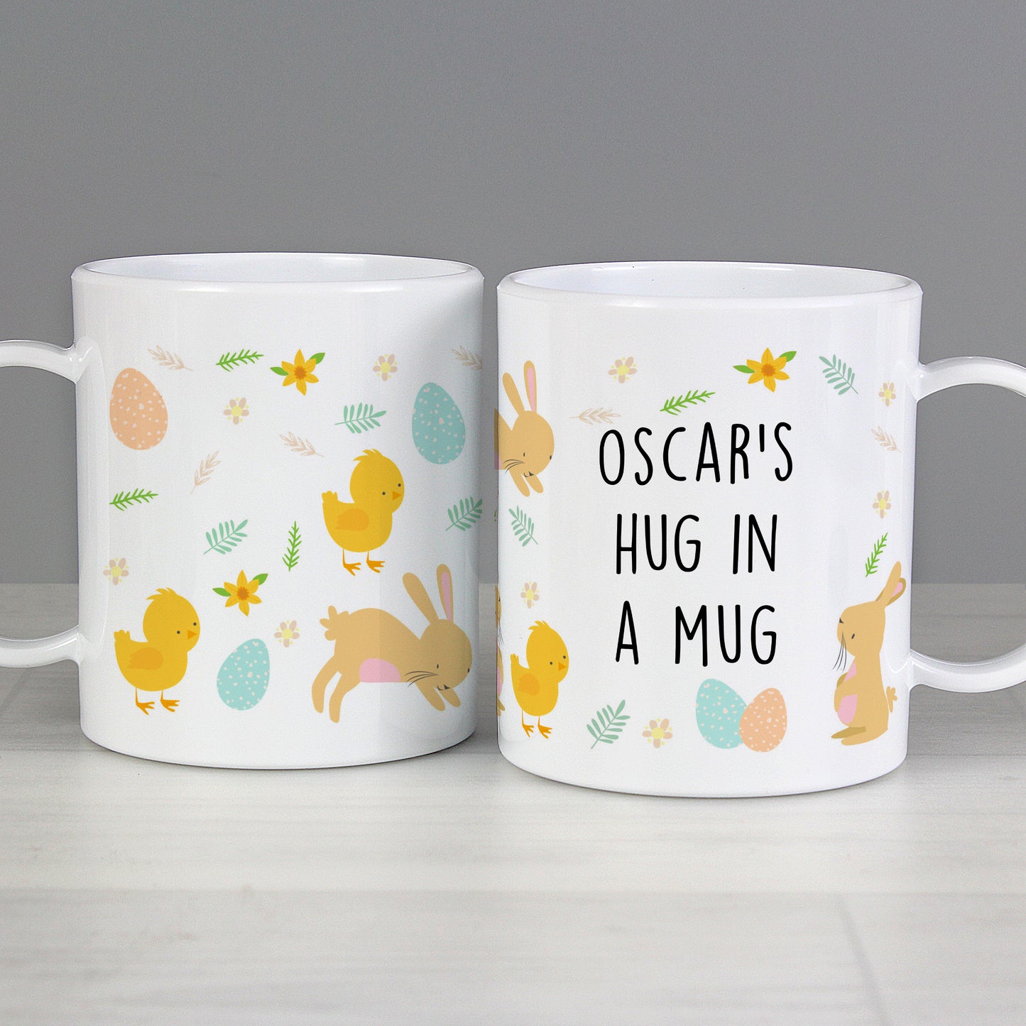 Personalised Easter Bunny & Chick Children's Plastic Mug