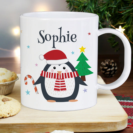 Personalised Christmas Penguin Plastic Mug (perfect for Children)