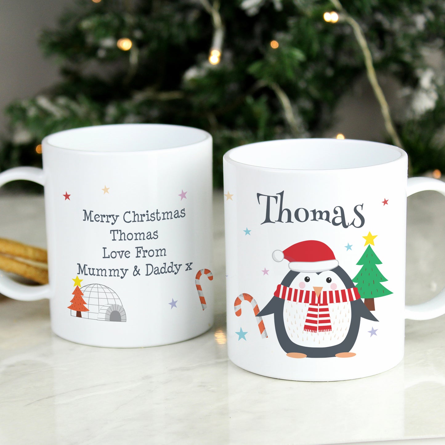 Personalised Christmas Penguin Plastic Mug (perfect for Children)
