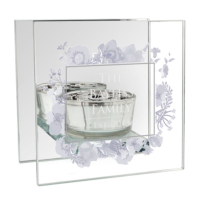 Personalised Soft Watercolour Mirrored Glass Tea Light Holder - Any Message