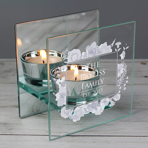 Personalised Soft Watercolour Mirrored Glass Tea Light Holder - Any Message