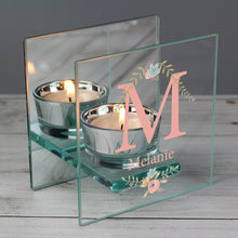 Personalised Floral Bouquet Mirrored Glass Tea Light Candle Holder