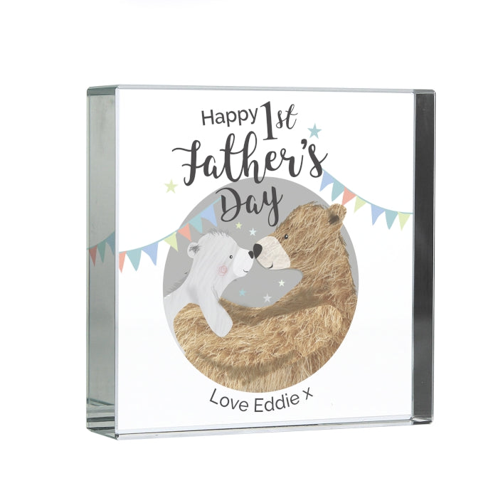 Personalised 1st Father's Day 'Daddy Bear' Large Crystal Token