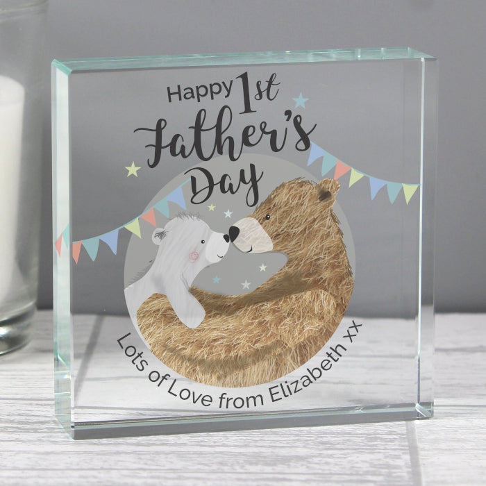 Personalised 1st Father's Day 'Daddy Bear' Large Crystal Token