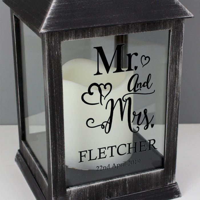 Personalised Mr and Mrs Rustic Black Lantern