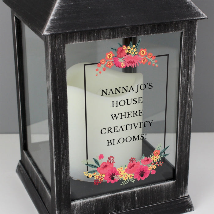 Personalised Floral Rustic Black Lantern