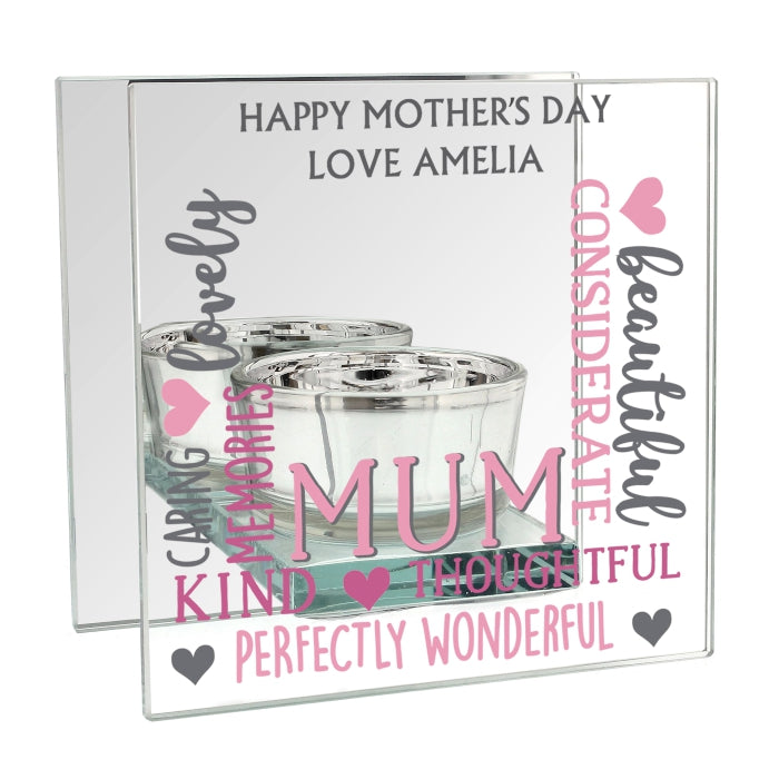 Personalised Mum Mirrored Glass Tea Light Holder