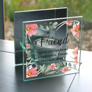 Personalised Floral Sentimental Mirrored Glass Tea Light Candle Holder - Any Occasion