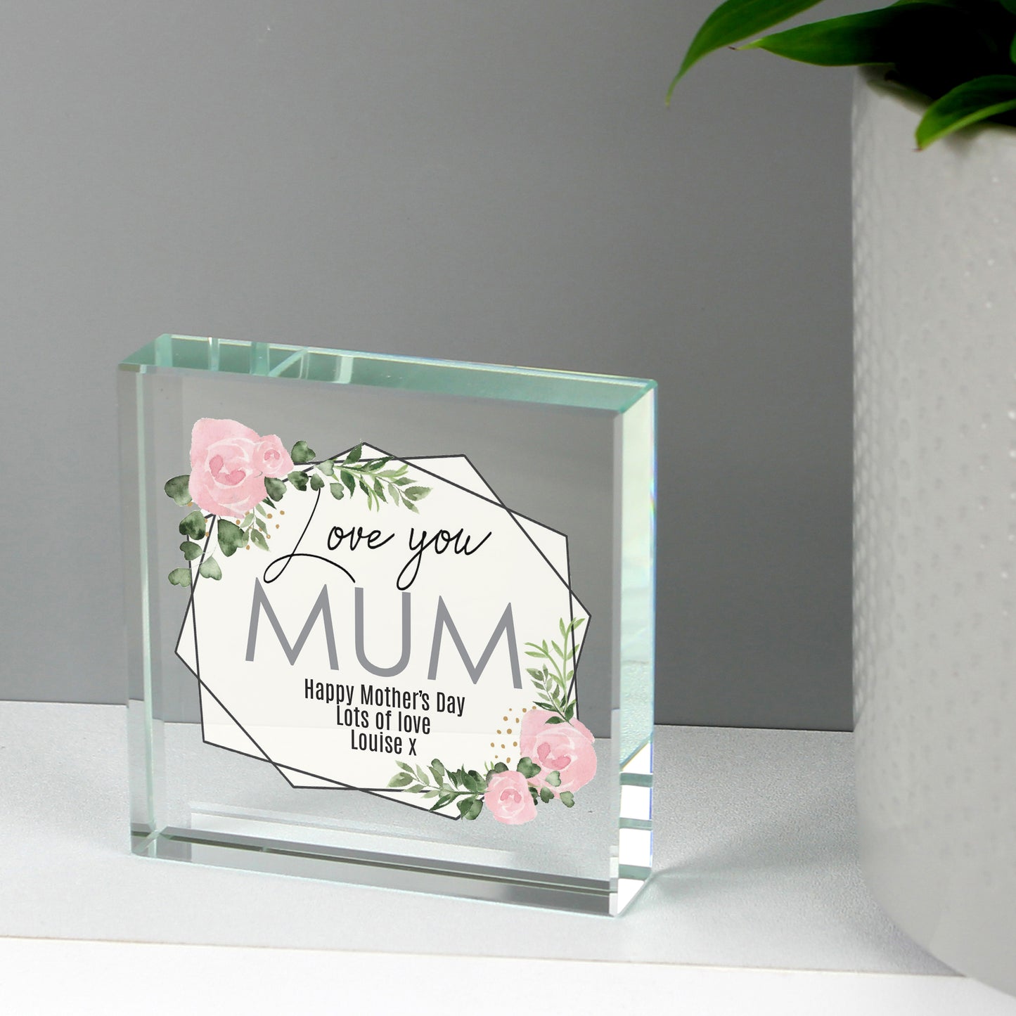 Personalised 'Love You' Abstract Rose Large Crystal Token