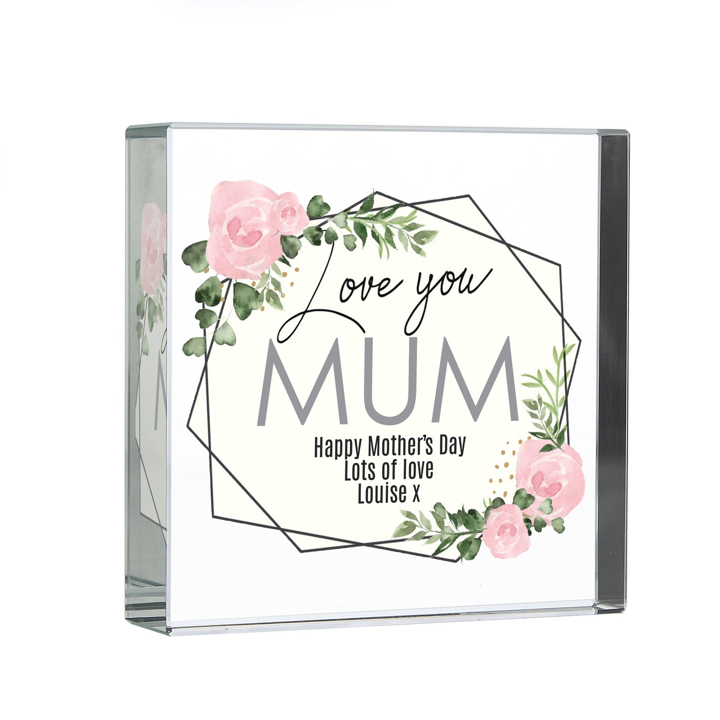 Personalised 'Love You' Abstract Rose Large Crystal Token