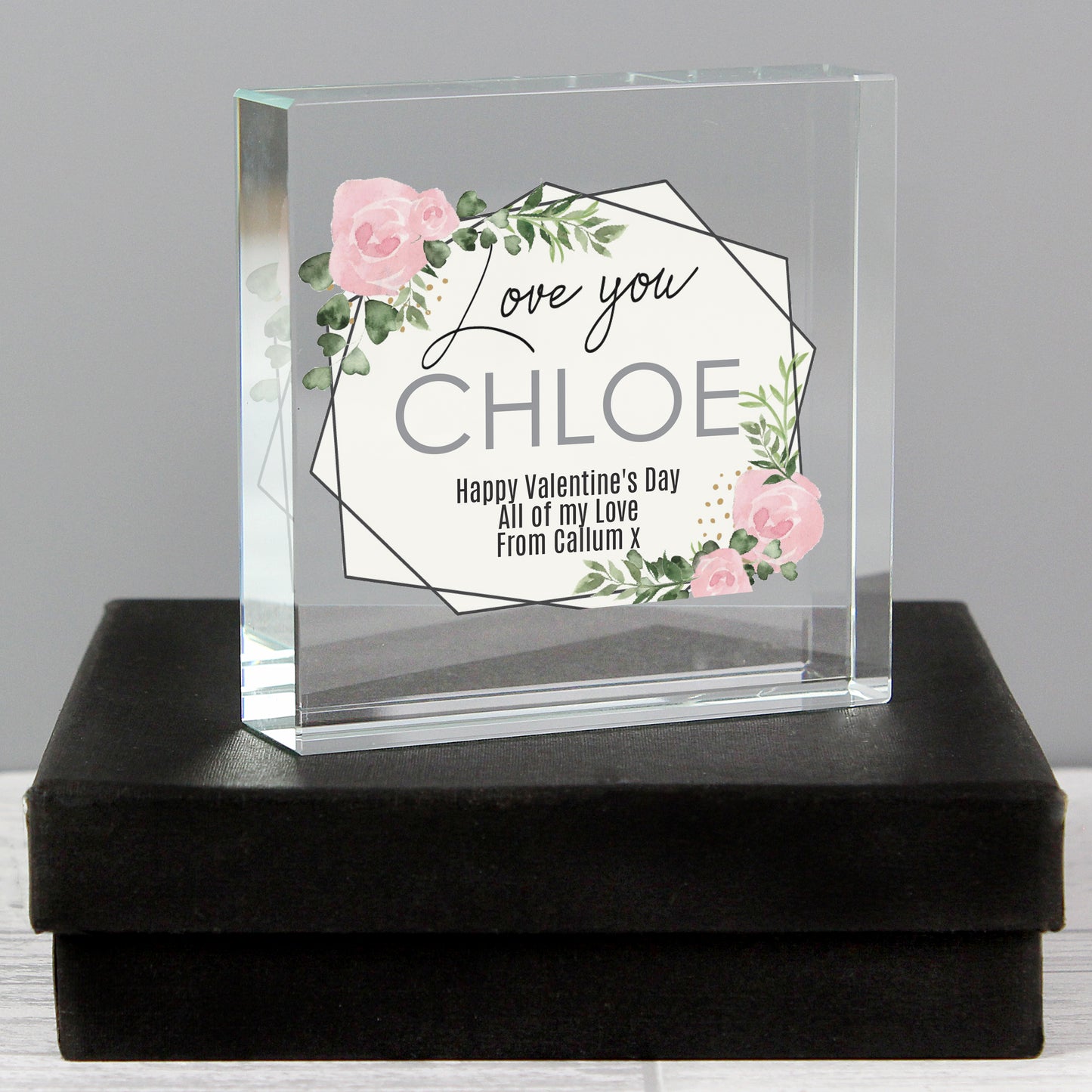 Personalised 'Love You' Abstract Rose Large Crystal Token