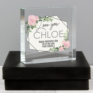 Personalised 'Love You' Abstract Rose Large Crystal Token