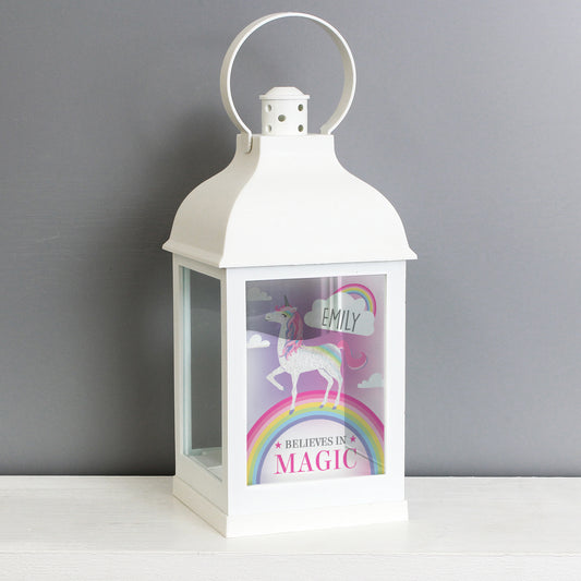 Personalised Unicorn Frost White Lantern