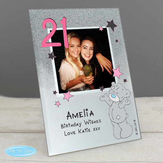 Personalised 'Me To You' Sparkle & Shine 4x4 Glitter Glass Photo Frame