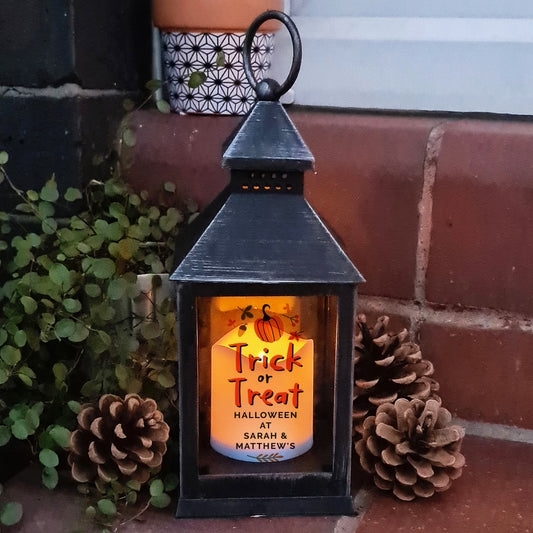 Personalised Halloween 'Trick or Treat' Rustic Black Lantern