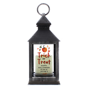 Personalised Halloween 'Trick or Treat' Rustic Black Lantern