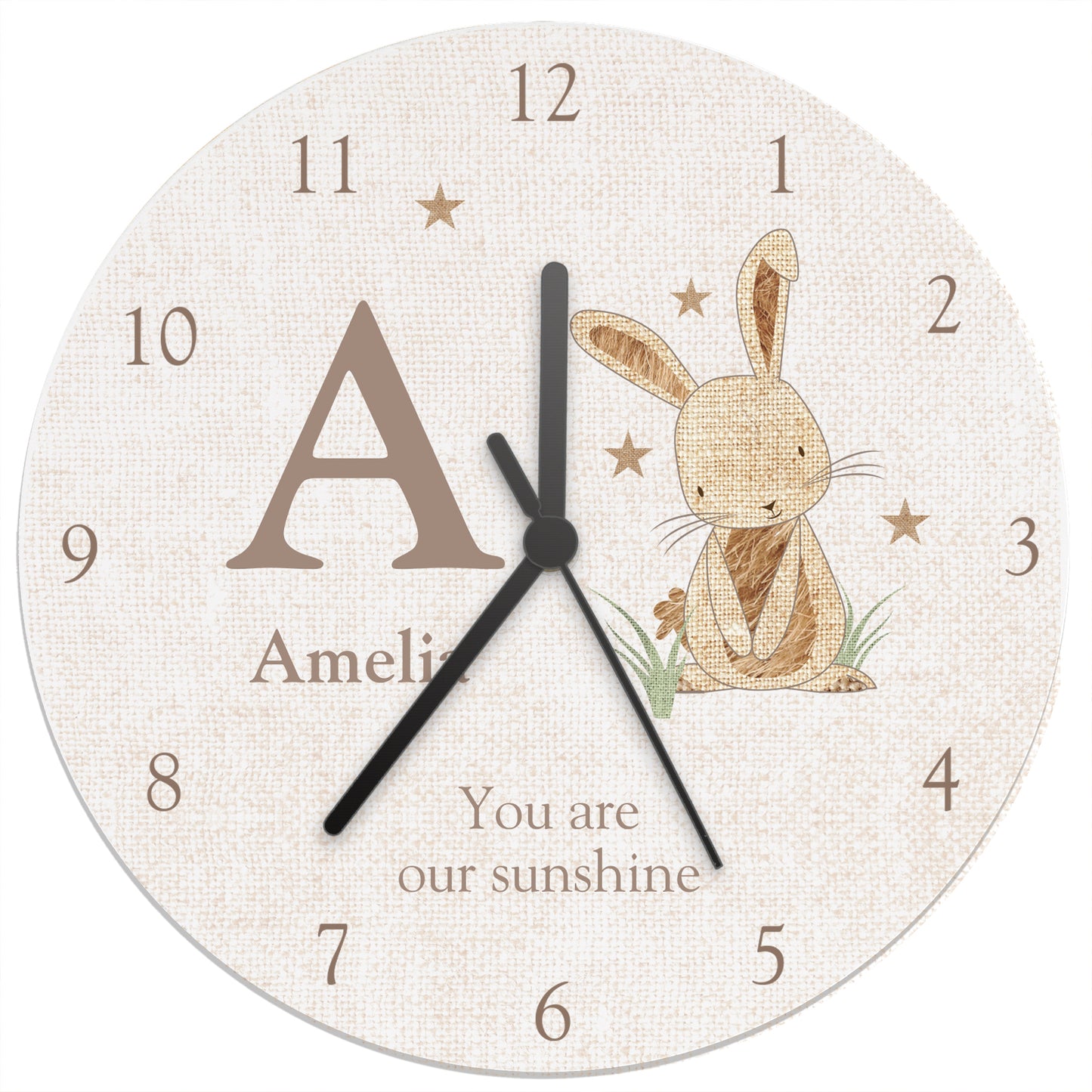 Personalised Hessian Rabbit Shabby Chic Wooden Clock