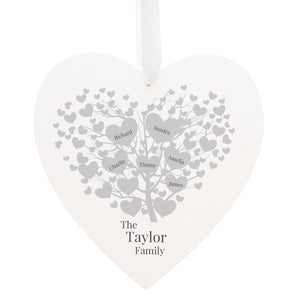 Personalised Family Tree Large Wooden Heart (22cm) - Add up to NINE (9) Names!