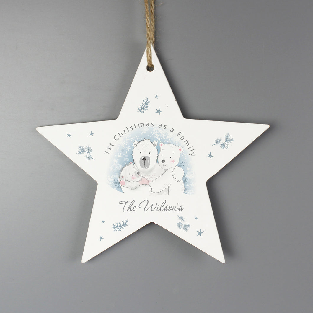 Personalised '1st Christmas as a Family' Polar Bear Wooden Star Decoration