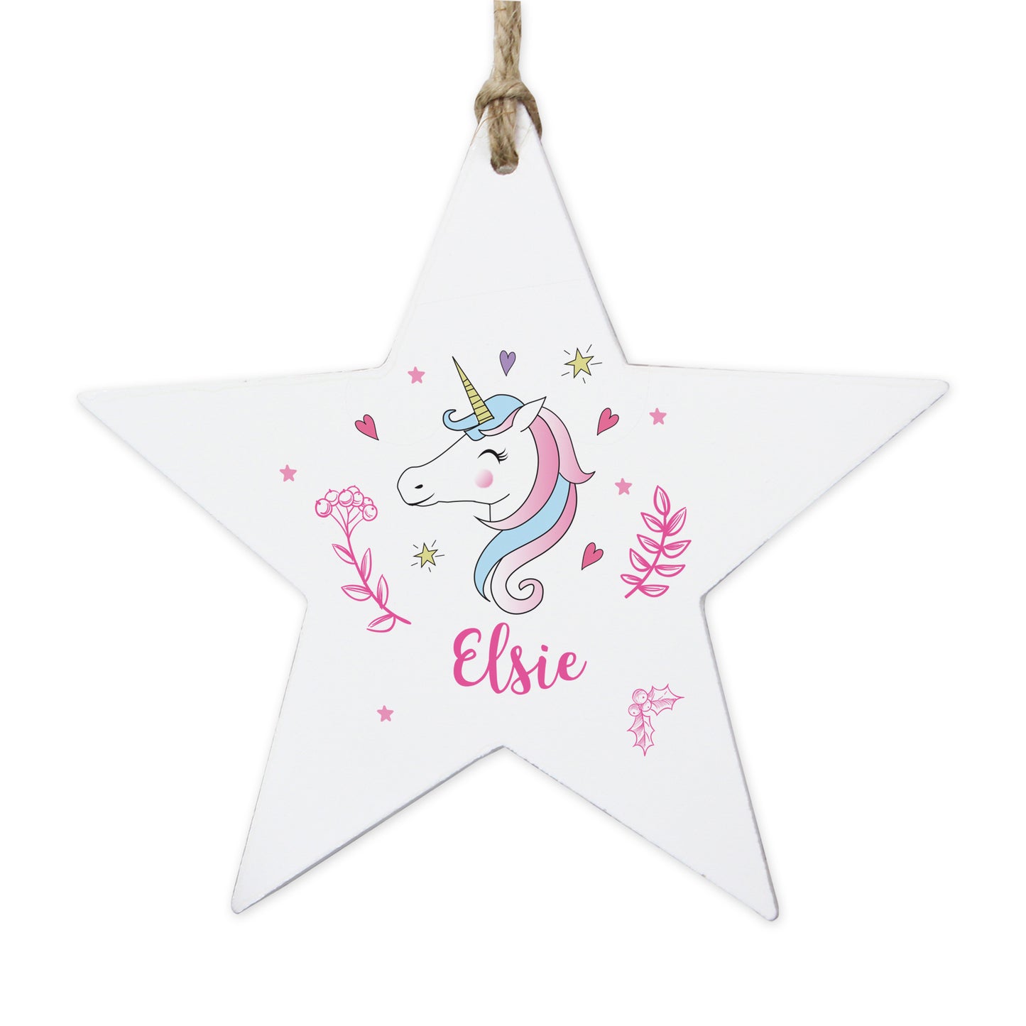 Personalised Unicorn Wooden Star Decoration