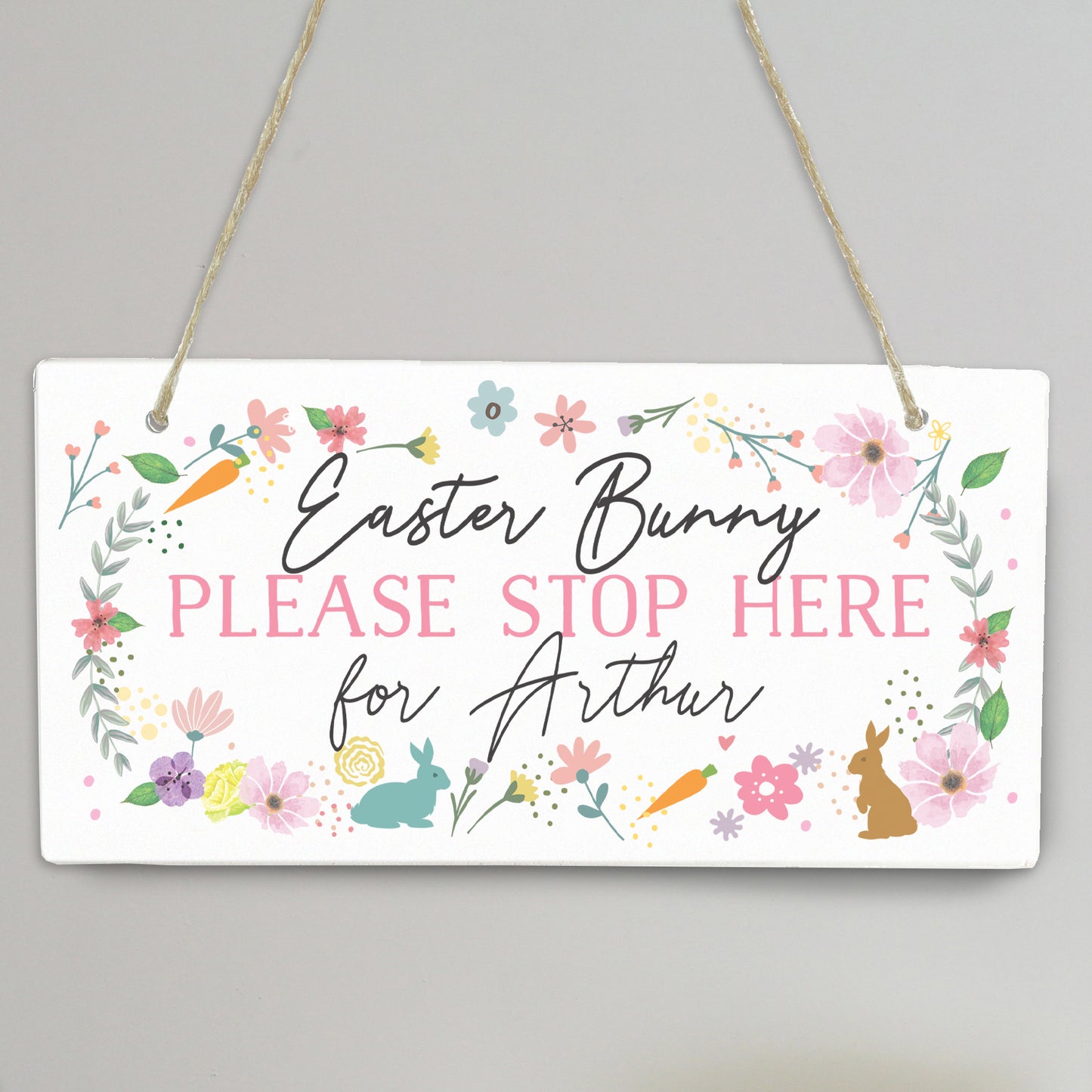 Personalised Easter Springtime Wooden Hanging Sign